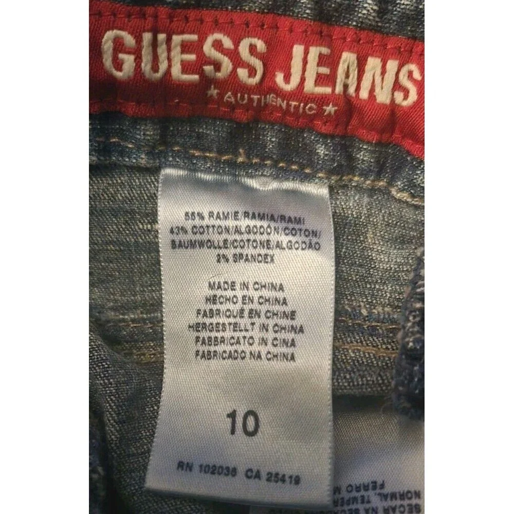 Vintage Guess Jeans Girls 10 Blue Flare Leg Y2k Embroidered Floral Split Hem